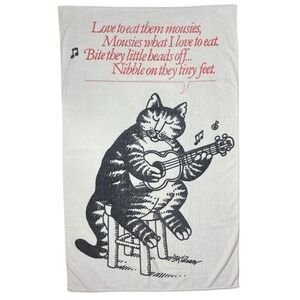 Vintage B Kliban Love to Eat Them Mousies Cat Beach Towel Cat Playing Guitar 70s